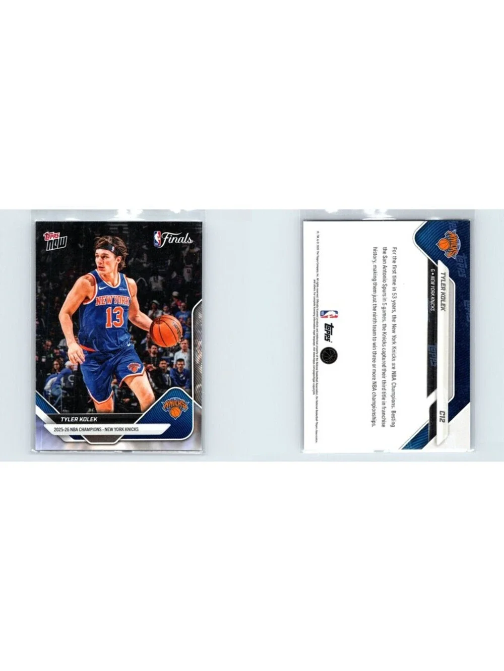 2026 Topps Now NBA Champions Tyler Kolek #C12 New York Knicks Champions